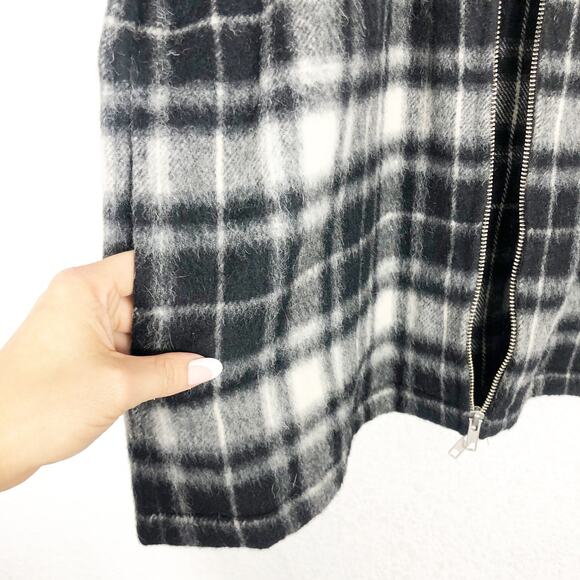 Maiden Noir Men’s Wool Alpaca Plaid Zip Jacket Large Black White Check Coat - Picture 10 of 13